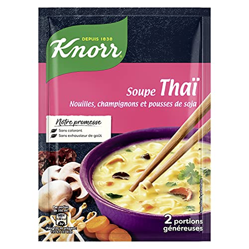 Knorr Soupe Déshydratée Thaï Nouilles Champignons Pousses de Soja, repas rapide, 69g