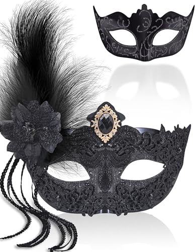 SIQUK 2 Pièces Masque Vénitien Couple Masque de Mascarade Bal Masqué Vénitien Masqué Femme Homme pour Les Yeux pour Halloween Mascarade Carnaval