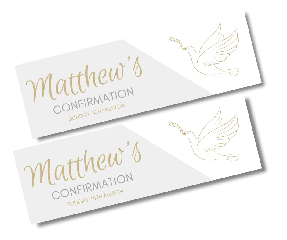2 Pack Personalised Confirmation Banners, Gold Dove Theme, Add Name & Date, 900x300mm