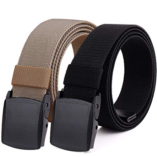 HOANAN 2-Pack Elastic Stretch Belt, Men’s Plus Size No Metal Nylon Tactical Hiking Belt(black/brown-up to 42')