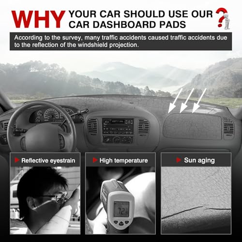 Image of Autorder Gray Dashboard Cover Mat for 1997-2003 Ford F150 /F250 /Expedition /F150 Heritage Accessories Dash Cover Polyester Dash Mat Sunshade Glare UV Rays Protector(Without Light Sensor&Climate Sensor)