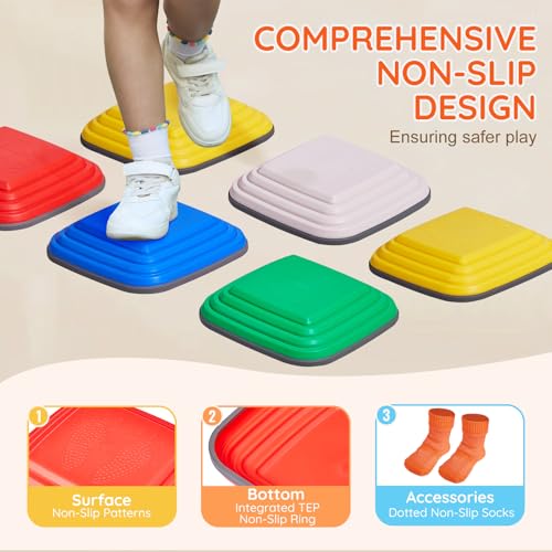 Image of VEVOR Balance Stepping Stones for Kids, 10 PCS, Up to 220 lbs, Non-Slip Toddlers Sensory Stepping Stones, Obstacle Course Coordination Game Toys Indoor or Outdoor Play for Children Aged 3 4 5 6 7 8+