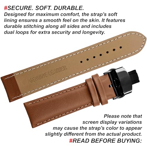Image of DBLACK ''NAGATA3'' Leather Watch Strap with Butterfly Lock, Minimalist Design Watch Belt / / For 18mm, 20mm, 22mm, or 24mm Watch Band (Choose Your Size & Color)