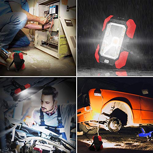 Portable Work Lights, 4400 mAh Solar LED Work Lights Outdoor Camping Lights, 4 Brightness Modes Waterproof LED Flood Lights with Stand for Construction Site, Jetty, Workshop, Garage