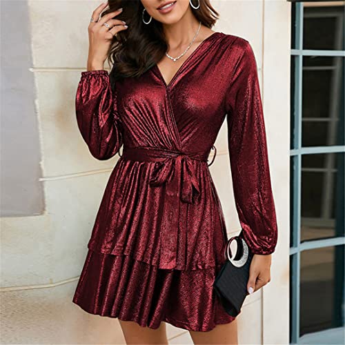 Robe mini à paillettes chic et glamour coupe ajustée à lacets rouge