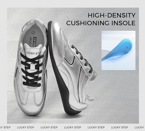 LUCKY STEP Women's Retro Casual Fashion Sneakers Classic Tennis Thin Sole Low Top Lightweight Running Trainer Trendy Cute Walking Shoes Comfortable Footwear4
