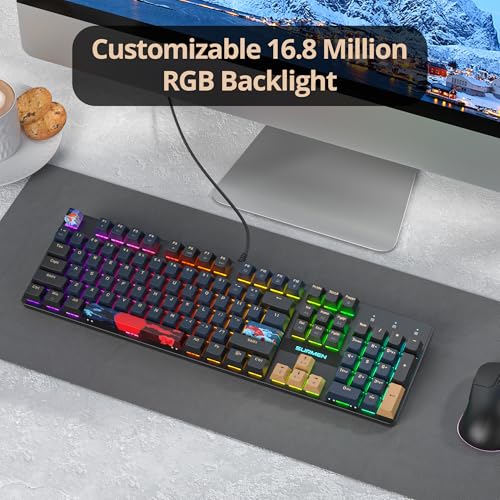 Image of Full Size Mechanical Keyboard, Creamy Keyboard with Number Pad, 104 Keys Wired Gaming Keyboard with Red Switch, RGB Backlit for PC Laptop