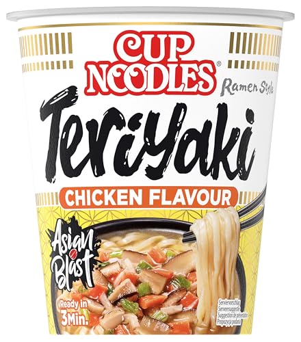 Nissin Cup Noodles – Chicken Teriyaki – Pasta instantánea estilo japonés, con sabor a carne de pollo y verduras, preparación rápida en taza, comida asiática (1 x 67 g)