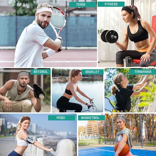 SALVIA DIONE 2' Li Spor Saç Bantları - Elastik Kaymaz İnce Saç Ter Kafa Bandı Bandana, Kadın & Erkek Koşu Fitness Yoga Pilates Makyaj Yüz Yıkama Atletik Egzersiz 2' Li Saç Bandı Seti (Beyaz)