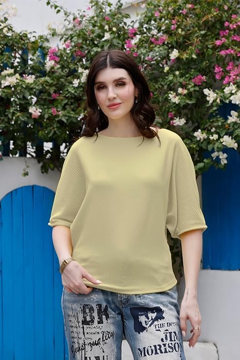 Image of Zilcon Womens Half Ballon Sleeve t-Shirt Tops Boat Neck Loose Fit Casual Workout T-Shirts