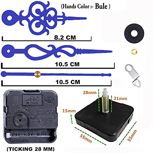 Image of YOPY� Quartz Machine for Big Size Wall Clock,Battery Operated,Clock Movement Machine with Needles and Hook 28 MM (Needles : Antique Bule)