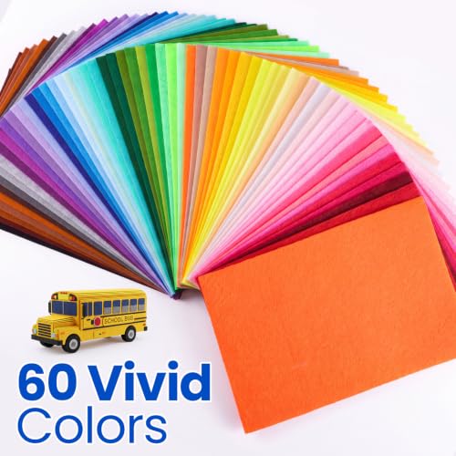 Image of Reginary 120 Pcs 12 x 8 Inch Felt Sheets Bulk for Craft 60 Assorted Color Felt Fabric Squares Stiff Paper for Wedding Graduation Festival Holiday DIY Craft Sewing Patchwork (Bright)