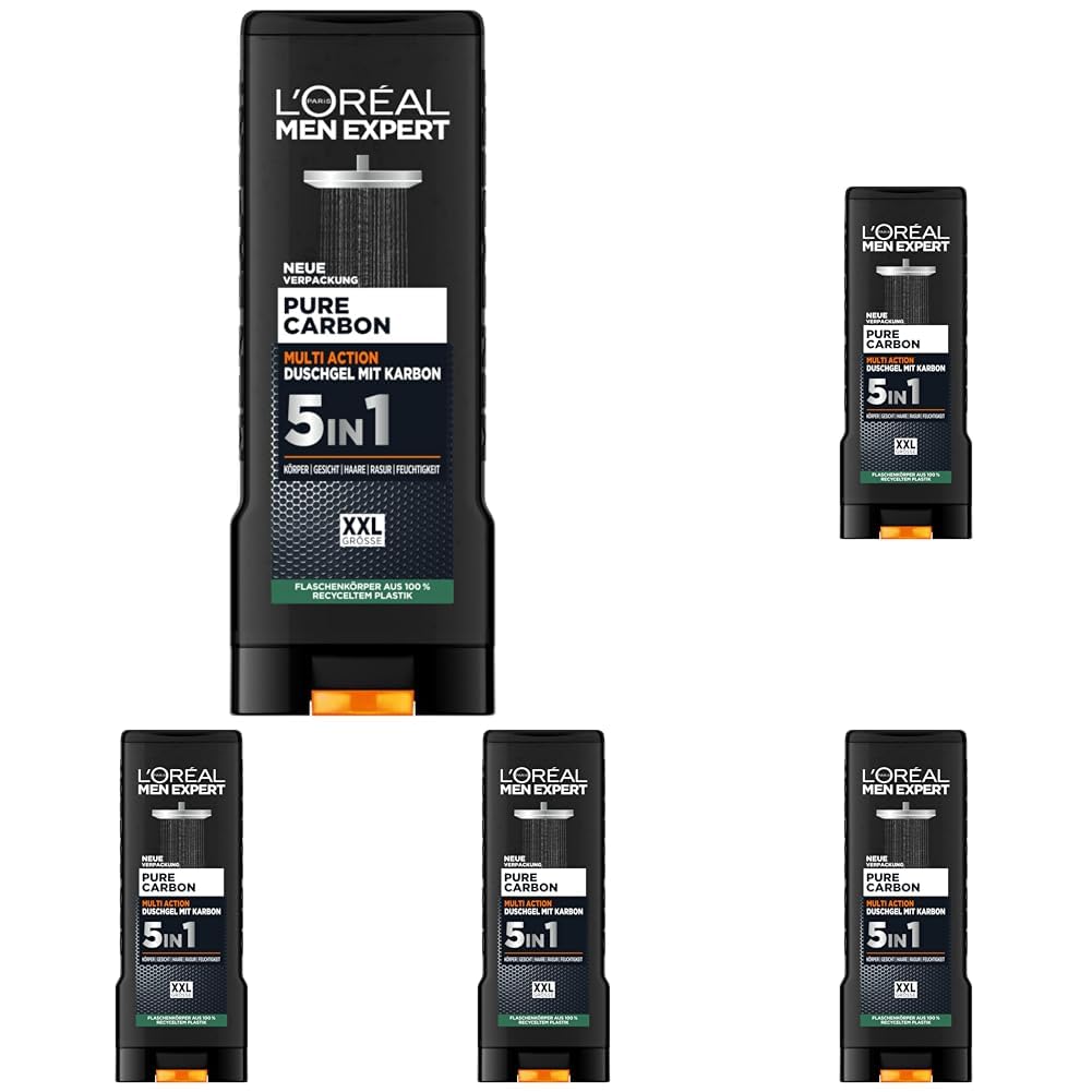 L'Oréal Men Expert XXL 5in1 Duschgel und Shampoo für Männer, Duschbad zur Reinigung von Körper, Haar und Gesicht, Herren Körperpflege für langanhaltende Frische mit Karbon, Pure Carbon, 1 x 400 ml