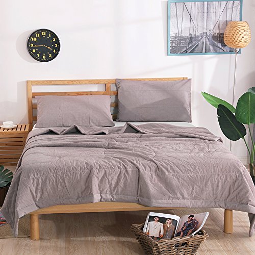 Ntcoco 3 Piece Comforter Set Thin Quilt Summer Lightweight Comforter,100% Washed Cotton,Machine Washable,Soft Comfy Breathable Can Sleep Naked (Pale Mauve, King) #TOP2