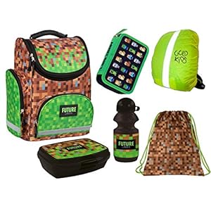 Minecraft Schooltassen, 6-delige set, turnzakken, drinkfles, brooddoos, regenbescherming, Minecraft motief