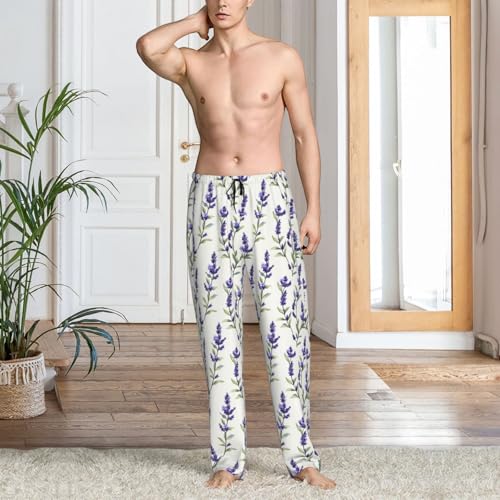 Mens Pajama Pants - Bright Lavender Purple Print Soft Sleep Lounge Pants For Men, Casual Pj Bottoms With Pockets2