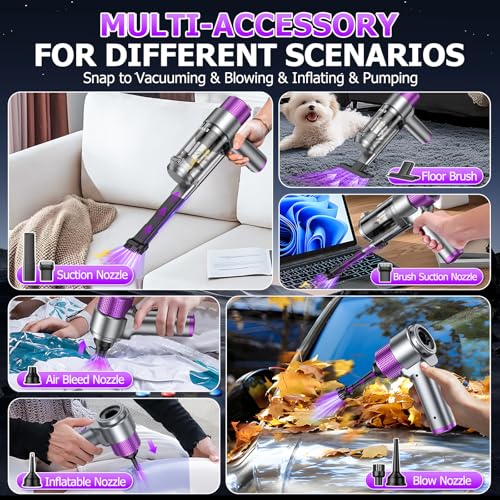 Image of EYYA Handheld Car Vacuum Cleaner Cordless, 16000PA Powerful Hand Held Vacuum Cordless Rechargeable, 4-in-1 Portable Mini Vacuum & Air Duster with Multi-Nozzles and LED Light for Car Home Office
