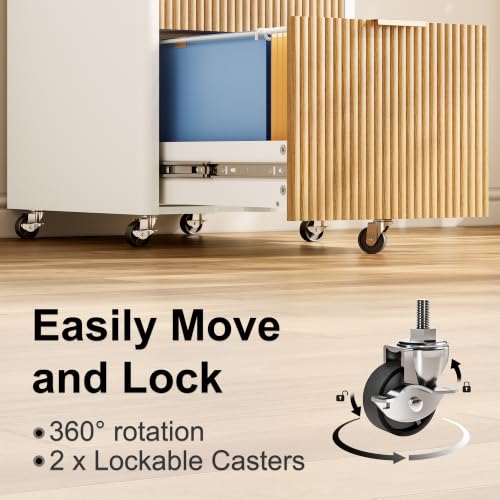 Image of 2 Drawers Fluted Mobile File Cabinet with Lock, Rolling File Cabinet Printer Stand Table, Under Desk Wooden Filing Cabinets for Home Office Essentials Storage Organization Furniture Letter /Legal /A4