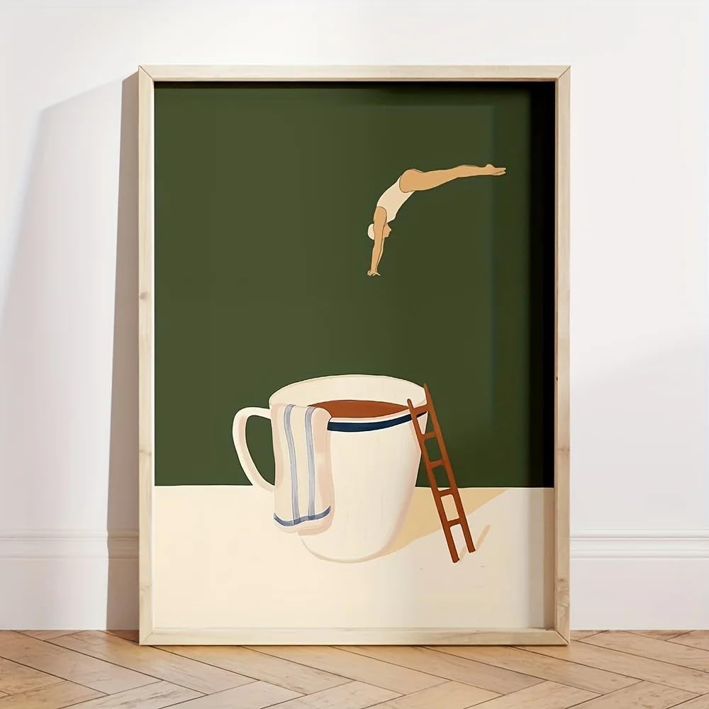 LMAIWANG Nurkowanie kawy plakat retro obraz na płótnie nadruk miłośnik kawy sztuka ścienna salon dom kuchnia (20 x 30 cm / wewnętrzna rama)