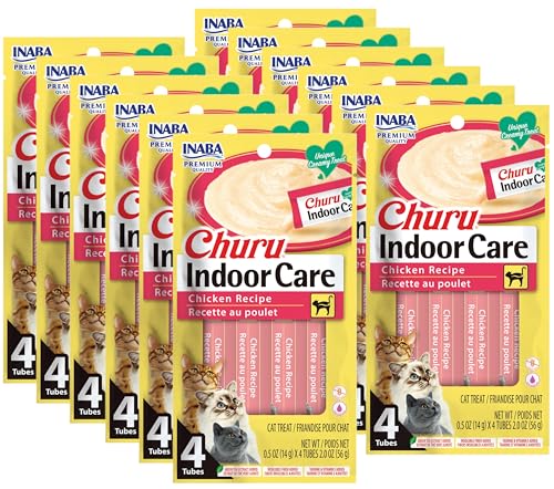 INABA Churu for Cats, Functional, Creamy Lickable Purée Cat Treat for Indoor Care and Hairball Control with Taurine & Vitamin E, 0.5 Ounces Each, 48 Tubes (4 per Pack), Chicken Recipe - image 1