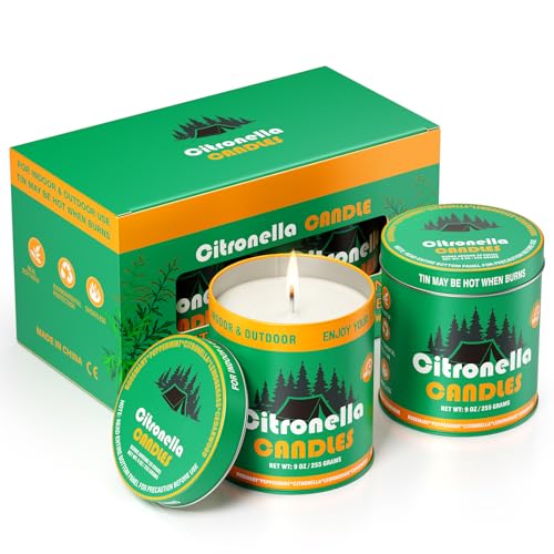 Citronella Outdoor Candles Set | 2-Pack 510g 80H Long-Lasting Burn Time | Natural Soy Wax Jar Tin Lemongrass Candle for Outside Camping,Patio,Fishing |Outdoor Candles Gift for Men&Women/Father's Day