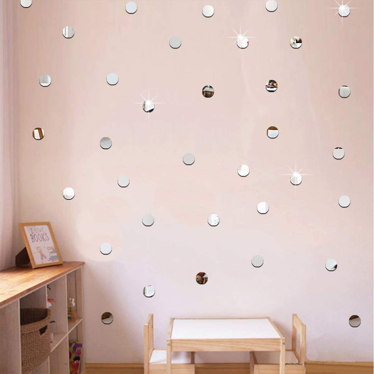 Autocollant muraux comme un miroir 3D cercles argentés en papier adhésif