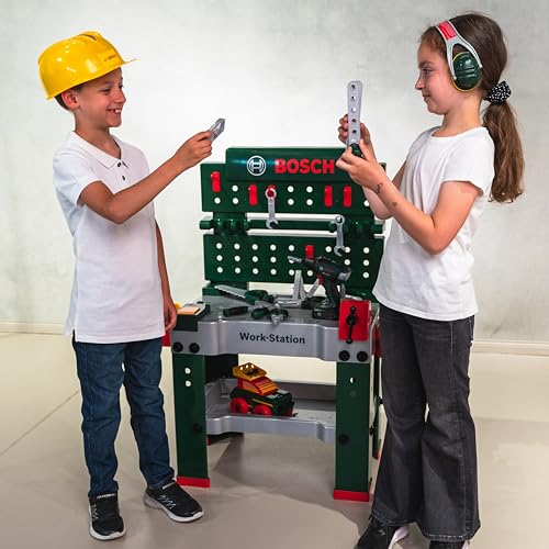 Theo Klein 8485 Bosch Werkbank Nr. 1 | 150-teilig | Inkl. Werkzeuge Und Zubehör | Akkuschrauber Mit Licht & Sound | Spielzeug Für Kinder Ab 3 Jahren, 62 X 42 X 100