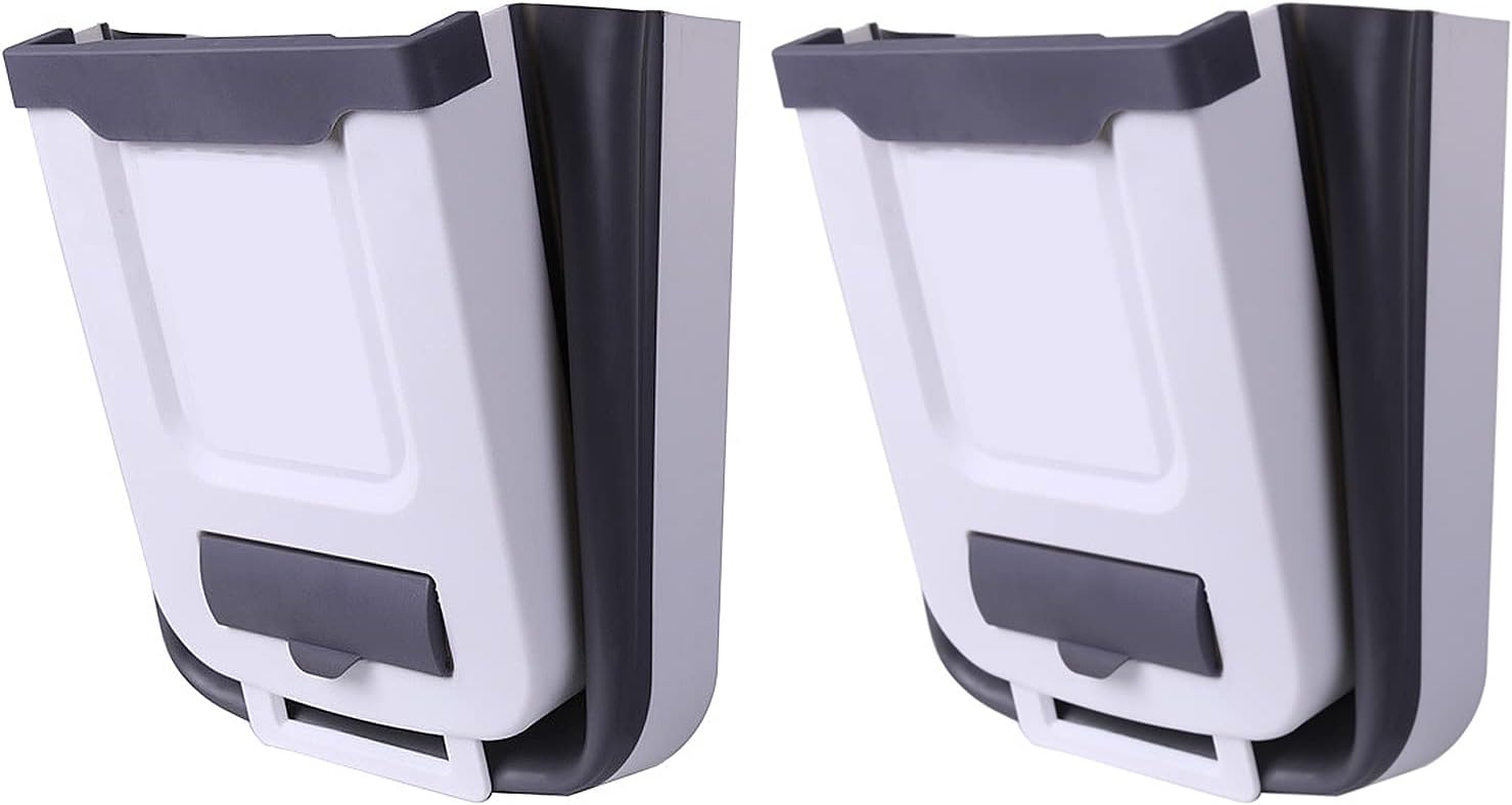 BESUNTEKHanging Folding Trash Can, 2 Pcs Wall Mounted Kitchen 10L Gallon Plastic Folding Small Garbage Can with 5 Volume Garbage Bag for Cabinet Car Bedroom Bathroom Cupboard Office Camping