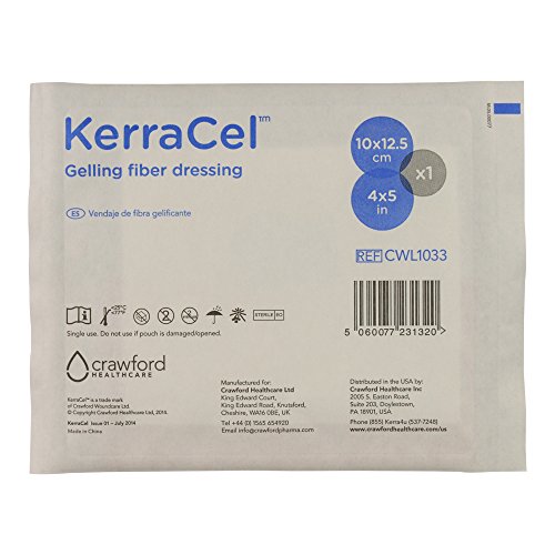 KerraCel 4"x 5" Gelling Fiber Wound Dressing (CWL1033) - Absorbs and Isolates Wound Drainage and Bacteria, Micro-Contours to The Wound Bed, Maintains Healthy Moisture Levels (1 Each)
