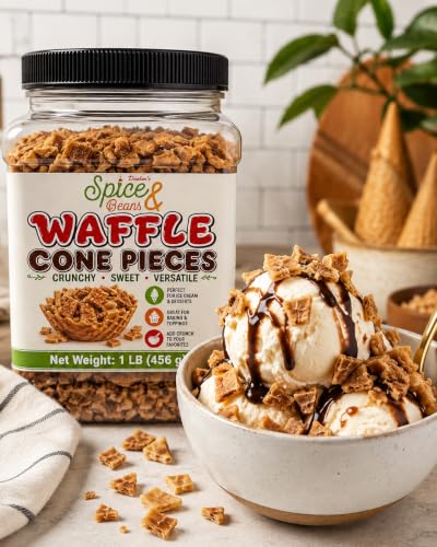 Waffle Cone Pieces 1 lb. | Crunchy Ice Cream & Dessert Topping | Crispy Crumbles for Sundaes, Milkshakes, Cakes, Frozen Yogurt & Baking | Ready to Use | Resealable Container | Dasher’s Spice & Beans - image 2