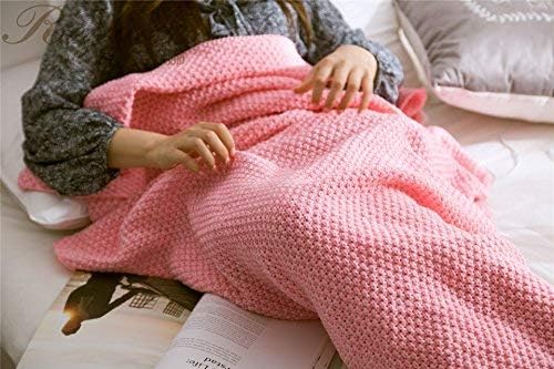 Manta de punto con cola de sirena de ganchillo, para sofá, para dormir (27.6 x 55.1 pulgadas, niño, rosa)