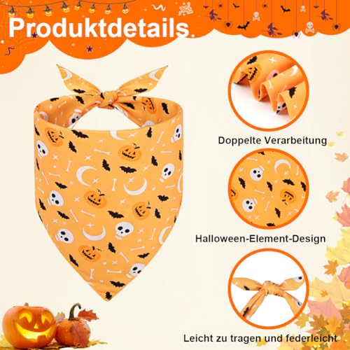 SZEE Hundehalstuch Halloween Kostüm Hunde Bandana for Dogs,Geschenk Deko mit Kürbis Motiv, Kopftücher Waschbarer Hundehalstücher für Kleine/Mittel/Große Hunde und Katzen Haustier, Orange+Schwarz, L