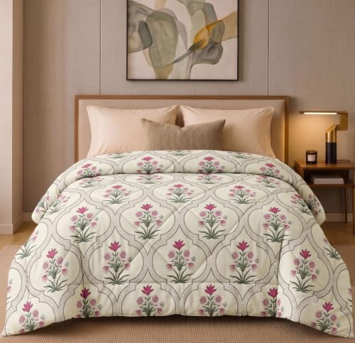 Image of HOMEKART 220 GSM Reversible Microfiber AC Comforter /Duvets for Mild Winter | All Season Single Size 3 Layered Quilted Blanket for Single Bed (230 cm x 150 cm,Rose Pink)