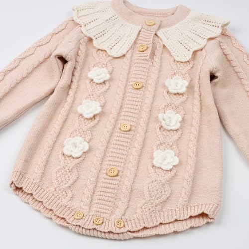 HOOLCHEAN Baby Girl Ruffle Collar Knit Romper Long Sleeve Handcrafted Flower Jumpsuit3