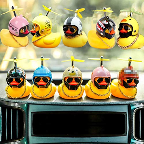 Yeyll Rubber Eend Speelgoed Auto Ornamenten Gele Eend Auto Dashboard Decoraties Knijpen Eend Fiets Hoorns met Propeller… - Image 3