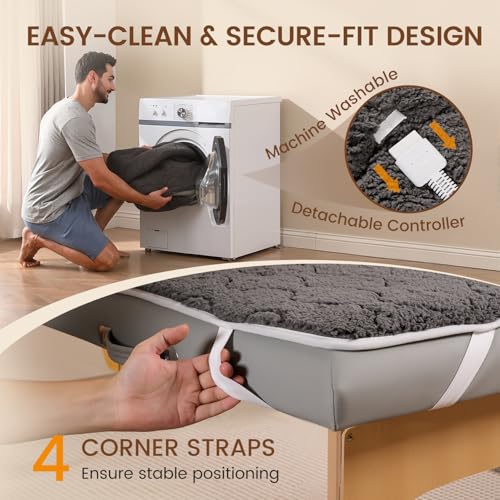 Image of Bearhug Massage Table Warmer Heating Pad 30 inch x 71 inch, Dark Grey Sherpa Wool Electric Heating Pad with 1-9 Hours & 10 Heating Levels, LED Controller, Machine Washable