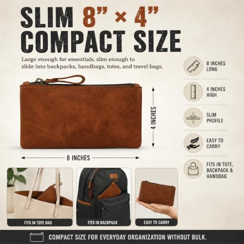 Image of Leather Pencil Pouch Money Bag, Tan | Currency Pouch, Zippered Pouch, Pen and Marker Case, For Artists & Professionals