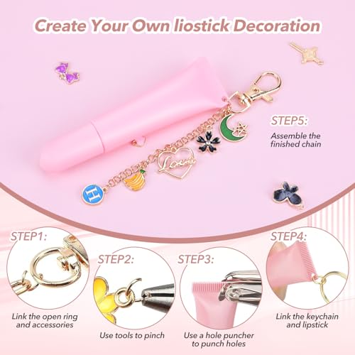 Image of YDURO 362Pcs Lip Gloss Keychain Making Kit, Including 16.4FT Extender Chain 128 Charms 14 Keychain Clips Jewelry Plier, Bag Charm Kit, Keychains Making Supplies for DIY Crafting