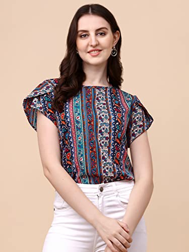Image of Wedani Women's Casual Short Sleeves Round Neck Foral Regular Fit Top