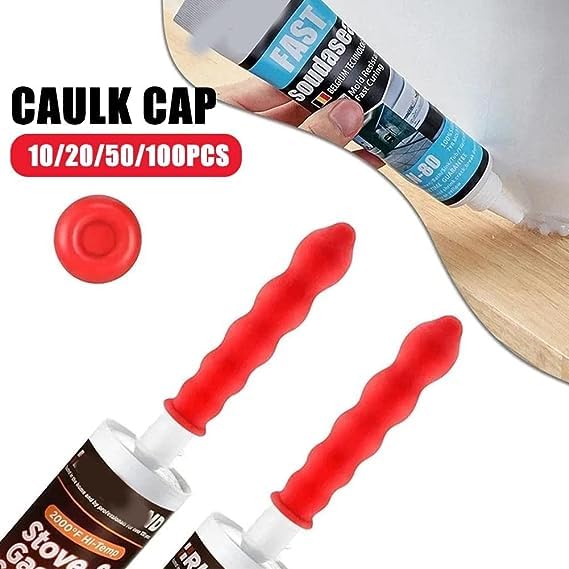 Image of 10Pcs Red Caulk Cap, Saver Cap for Sealing and Preserving Open Caulking Tube, Universal Fit Tube Latex Sealing Caps Adhesive Caulk