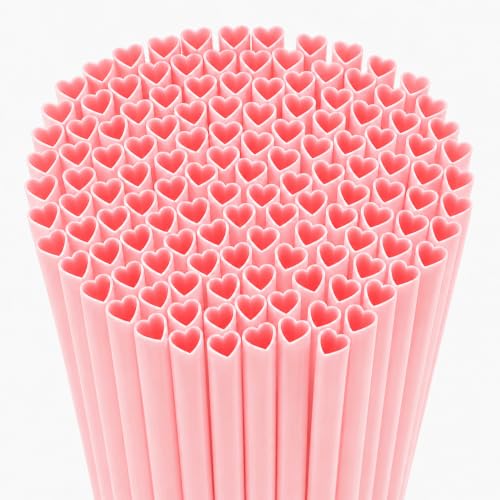 100 Pcs Heart Shaped Pink Straws Individually Wrapped Disposable Plastic Drinking Straws Cute Heart Straws for Valentines Day Galentines Day Bachelorette Bridal Shower Wedding Cocktail Party