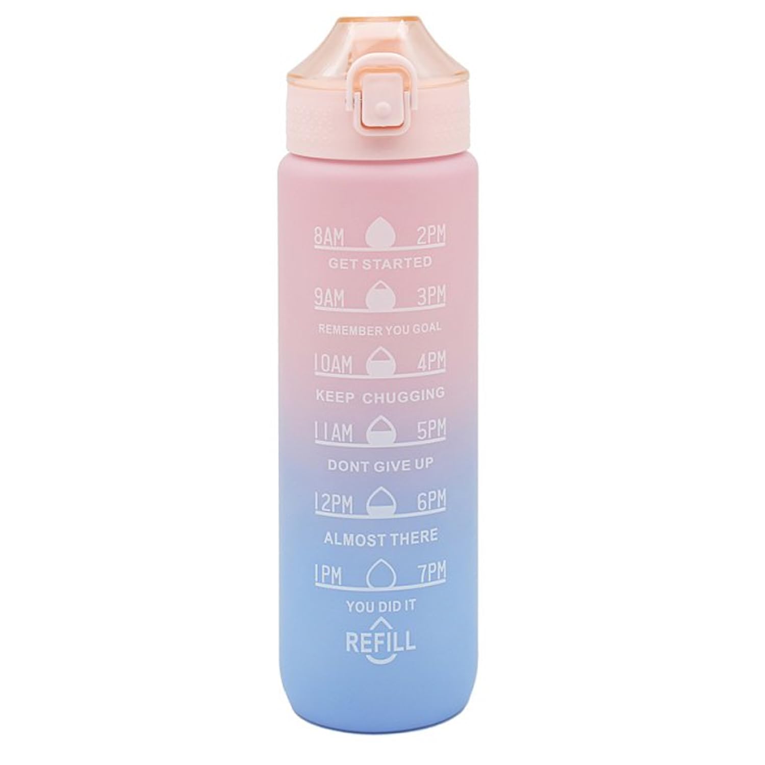 Lesser & Pavey Water Bottle Pink 1L Hydration Slide Lock Leak Proof Reminder Drinking Sports