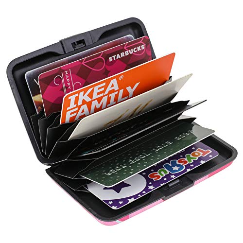 Image of ELFISH RFID Blocking Credit Cards Holder Aluminum Wallet Metal ID Case for Men Women (Big pink flower)