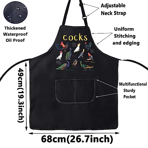 WZMPA Funny Cocks Kitchen Apron For Women Men Chicken Lover Gifts Cockerels Cockatoos Peacocks Apron For Baking Cooking (Cocks Ap) - Image 2