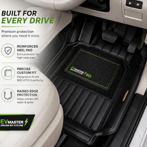 Image of EV MASTER 9D Car Floor Mats for BYD Atto 3 Hybrid (2026 Onwards) Complete Set | All Weather | Anti-Slip | Luxury Premium Car Mat | Full Coverage | Custom Fitted Car Foot Mats