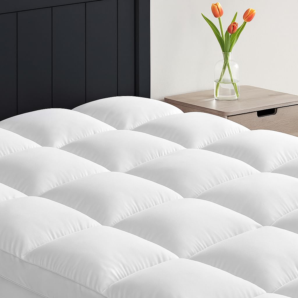 Aemicion Soft Queen Size Mattress Topper Luxury Fluffy Cooling Mattress Pad for Back Pain Relief Easy to Clean