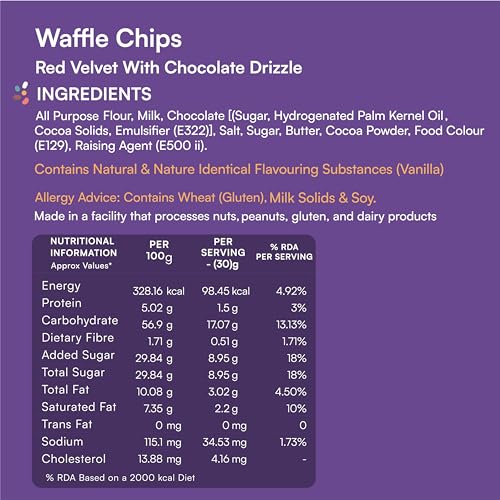 Image of Nova Nova Waffle Chips - Red Velvet with Chocolate Drizzle | 100% Eggless | Freshly Baked | Pack of 2 (130g)