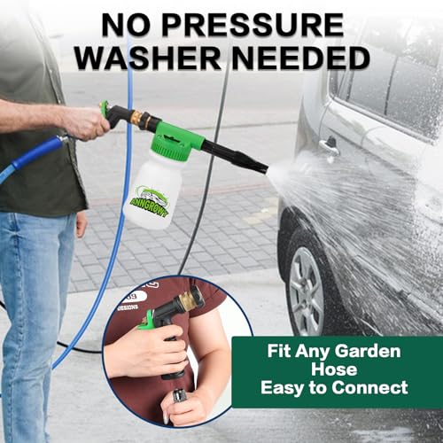 Image of anngrowy Car Wash Foam Gun Soap Car Wash Foam Cannon for Garden Hose Foam Sprayer Car Wash Soap Foam Gun Hose Foam Cannon Blaster Hose Foam Cannon Gun Quick Connector to Any Garden Hose (Green)