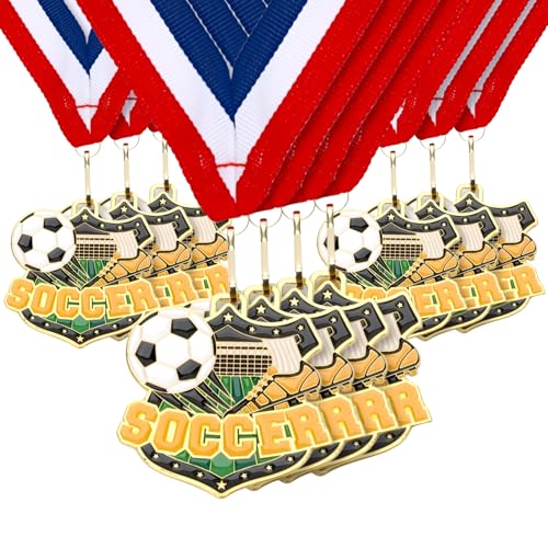 NOVWANG Premium Soccer Medals, 10 Pack of Football Awards Metal Trophy with Neck Ribbons for Tournaments Team Celebrations