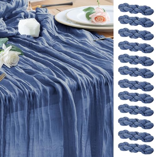 Wokceer Cheesecloth Table Runner Blue 10FT Boho Gauze Runner, 12 Pack